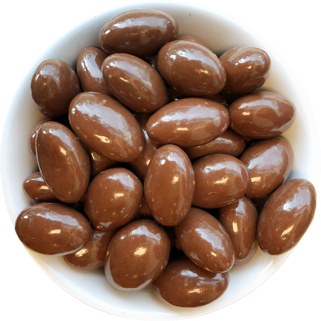 Almonds coated in milk chocolate